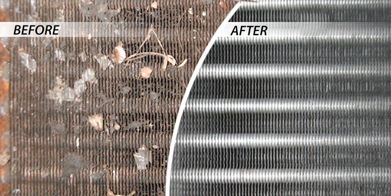 Technician performing professional coil cleaning on air conditioner unit in Sharjah